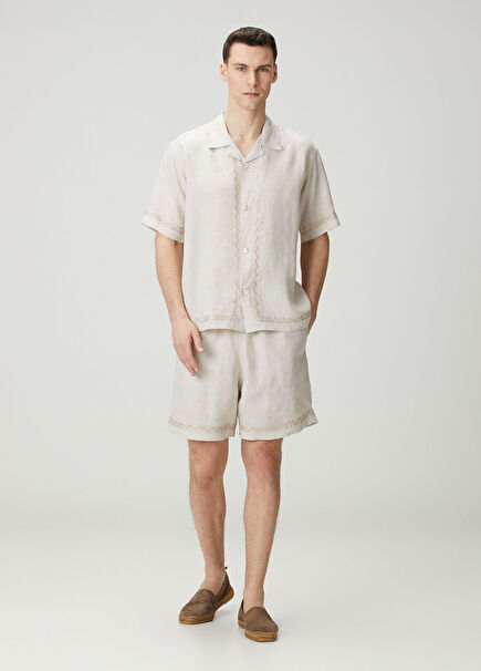 Smooth Krem Keten Bermuda