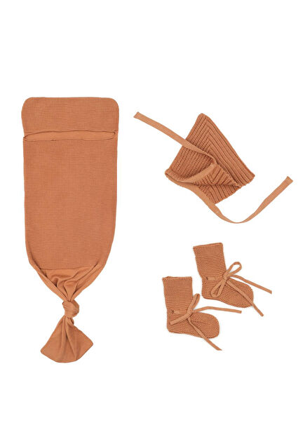 Waffle Brown Swaddle Blanket Beanie Booties Baby Gift Set