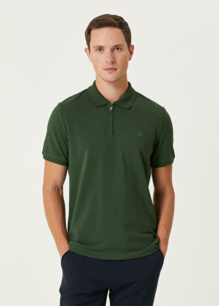 Comfort Fit Green Polo Neck T-Shirt