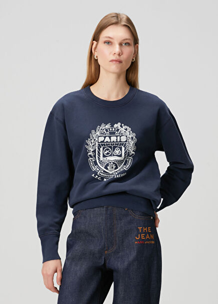 Navy Blue Printed Sweatshirt
