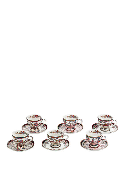 Serenity Renkli Bone Porselen 6'lı Kahve Fincanı ve Tabağı Seti