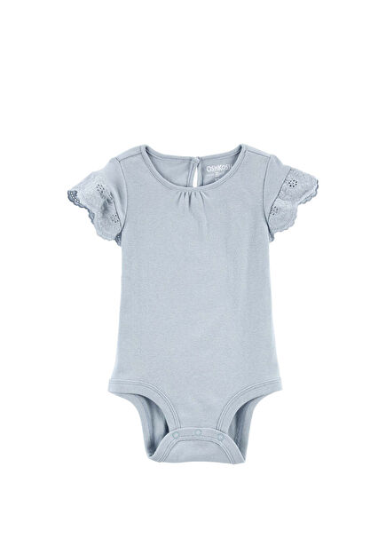 Fisto Detaylı Mavi Kız Bebek Kısa Kollu Body