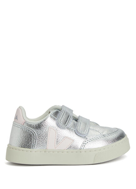 Small V-12 Metallic Grey Kids Leather Sneakers
