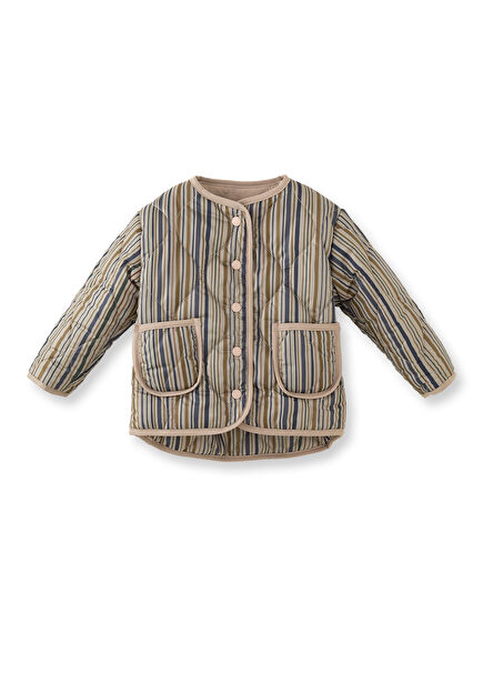 Brown Blue Striped Quilted Boys' Coat
