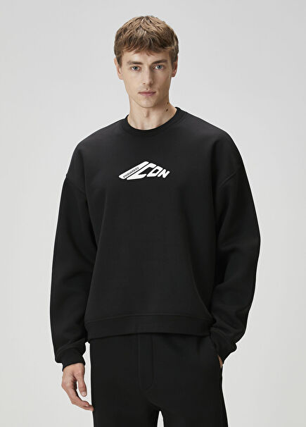 Siyah Logo Baskılı Sweatshirt