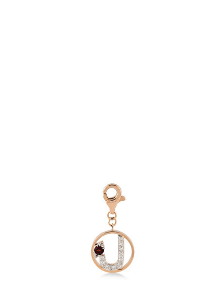 Mini “J” Harfli Charm Pırlanta Kırmızı Garnet Taşlı 14 Ayar Pembe Altın