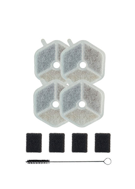 Kedi Su Pınarı X8657 Uyumlu 4+4 Karbon Sünger Filtre + Temizlik Fırçası X8813
