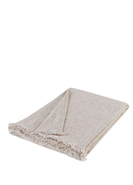 Oslo Wool Linen Beige Fringed Sofa Cover 130x170 cm