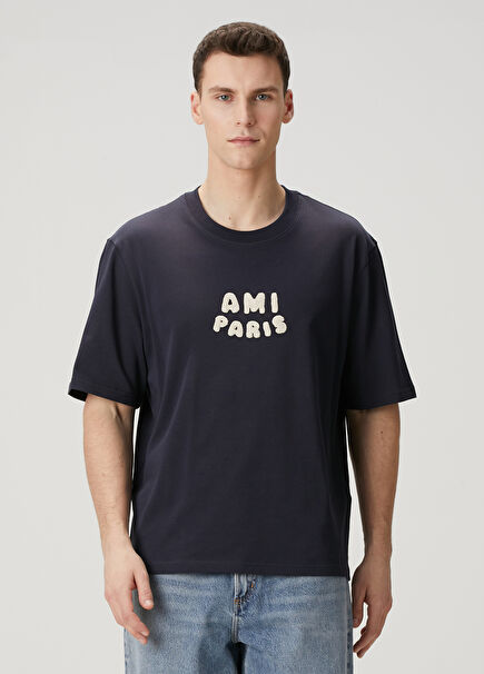 Lacivert Logolu Organik Pamuk T-shirt