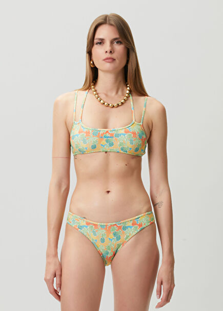 Yeşil Desenli Askı Detaylı Bikini Üstü