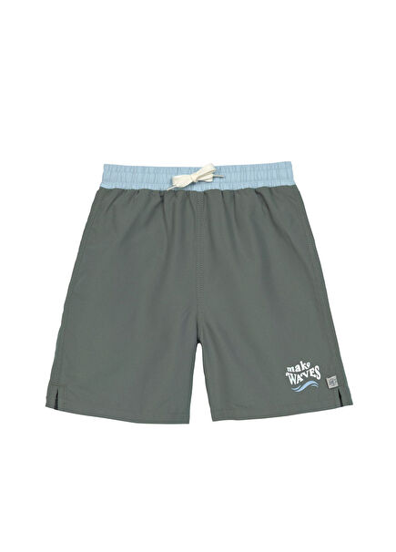 Kids UV Protected Deep Olive Boys Shorts Swimsuit