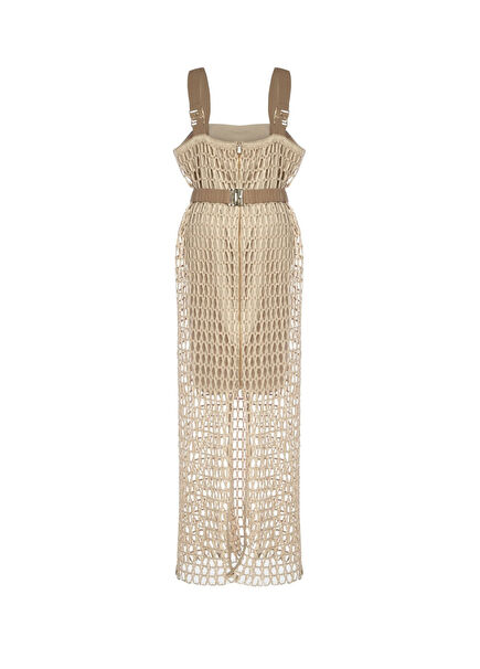 Macrame File Maxi Long Beige Dress