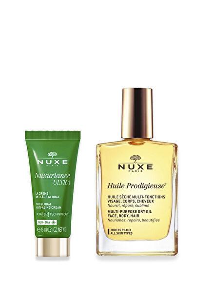 Huile Prodigieuse Dry Oil for Face, Body and Hair 30 ml + Nuxuriance Ultra Anti-Aging Cream 15 ml