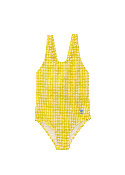 Daisy Yellow Check Thick Strappy Girl's Swimsuit