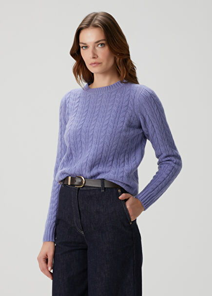 Purple Cable Knit Cashmere Sweater