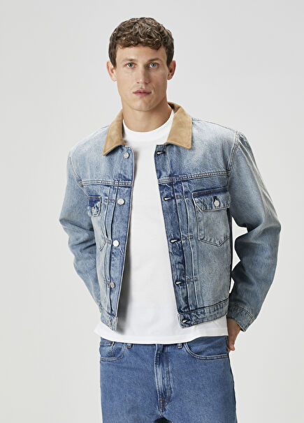 Mavi Yakası Garnili Denim Mont