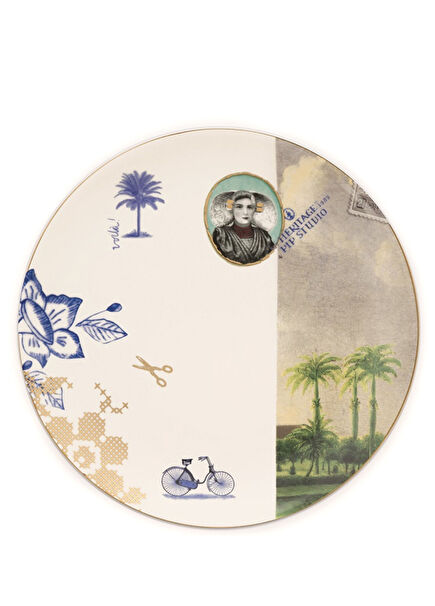 Heritage Palmiyeli Beyaz Porselen Kahvaltı Tabağı