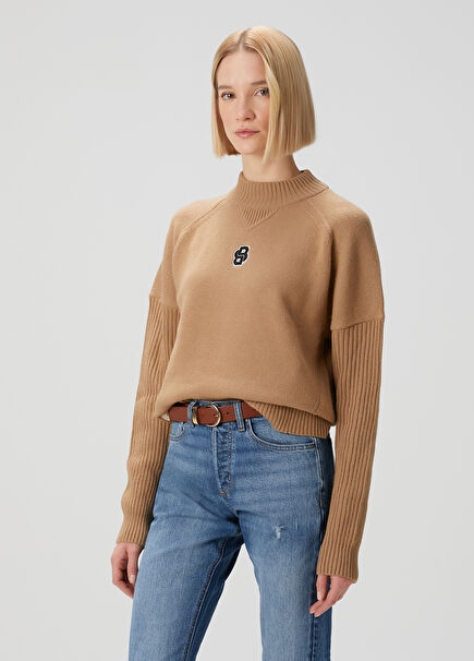 Beige Logo Embroidered Sweater