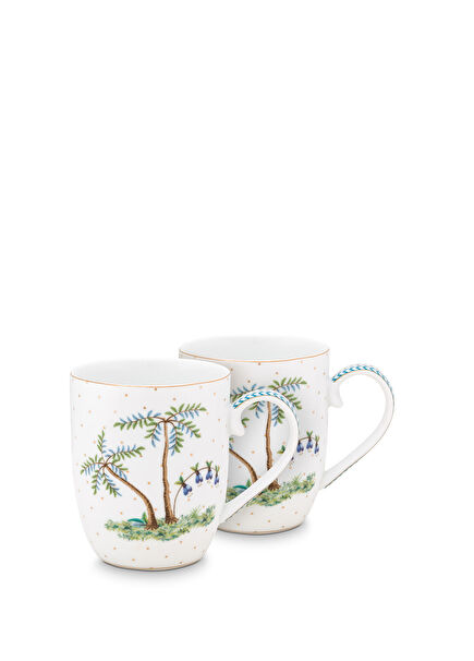 Jolie Beyaz Desenli 2li Porselen Mug Seti