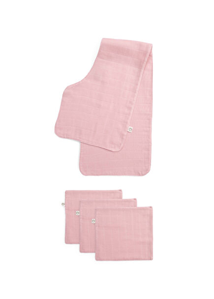 Pembe Organik Pamuk Müslin Bebek Omuz Ağız Bezi Seti