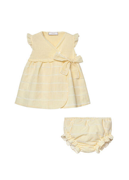 Sarı Fiyonk Detaylı Kız Bebek Elbise Seti