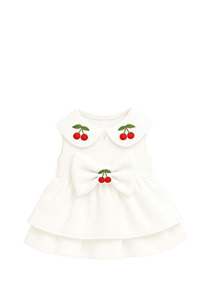 White Cherry Embroidered Cat & Dog Dress