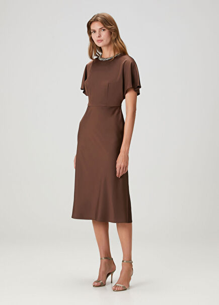 Brown Midi Satin Cocktail Dress