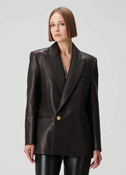 Siyah Kruvaze Deri Ceket