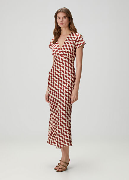 Burgundy Printed Midi Dress