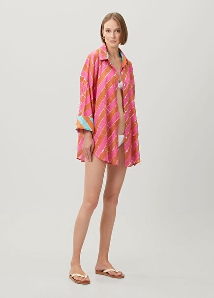 Pinar Fuchsia Striped Mini Shirt Dress