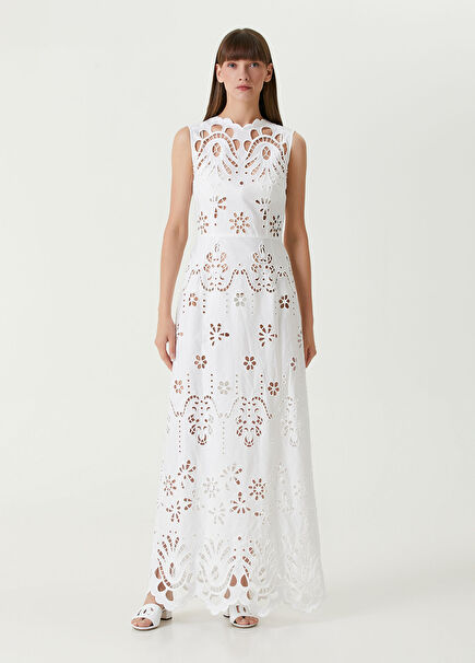 White Openwork Texture Maxi Dress