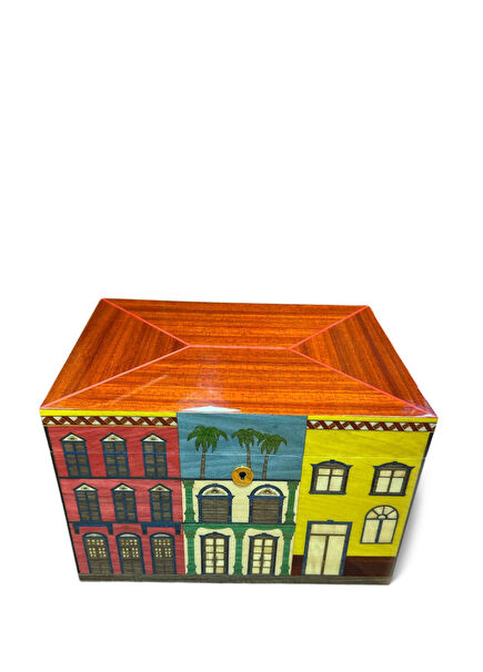 Küba Evi Desenli El Yapımı 80's Humidor Puro Kutusu 