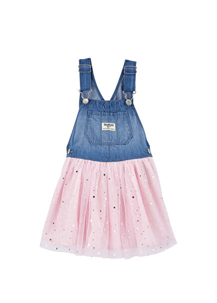 Renkli Cepli Kız Bebek Etekli Salopet