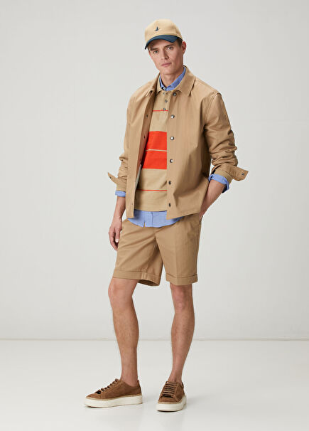 Camel Hair Spot Stitch Detailed Shorts