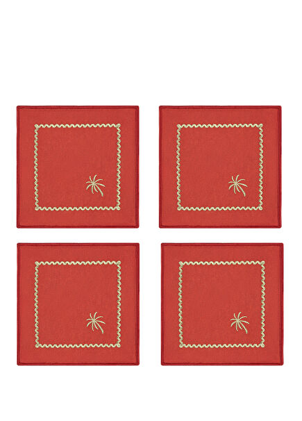 Brick Red Palm Charm 4-Pack Cocktail Napkin