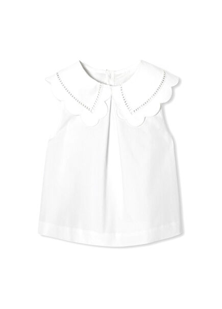 White Collar Detailed Poplin Girl's Blouse