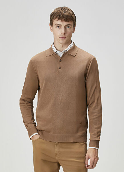 Bej Polo Yaka İpek Triko