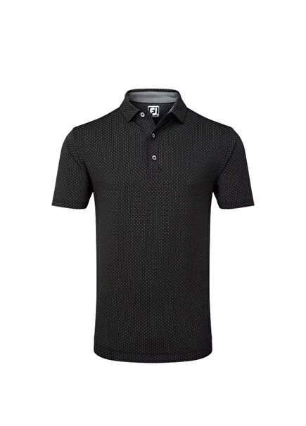 Stretch Lisle Black Dot Printed Polo Collar Short Sleeve Men's Golf T-Shirt