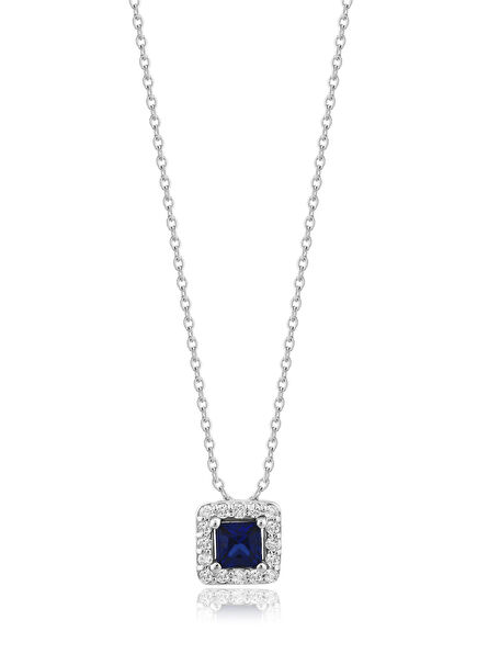 Sapphire 14K White Gold Women's Necklace with Diamonds