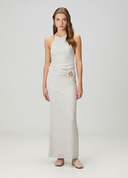 Metallic Grey Maxi Skirt