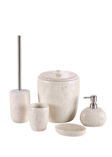 Travertine Beige Bathroom Accessory Set of 5