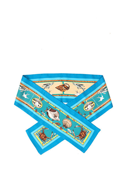 Marine Pearl & Crab Turquoise Silk Twill Unisex Stripe Scarf 14 x 130 cm