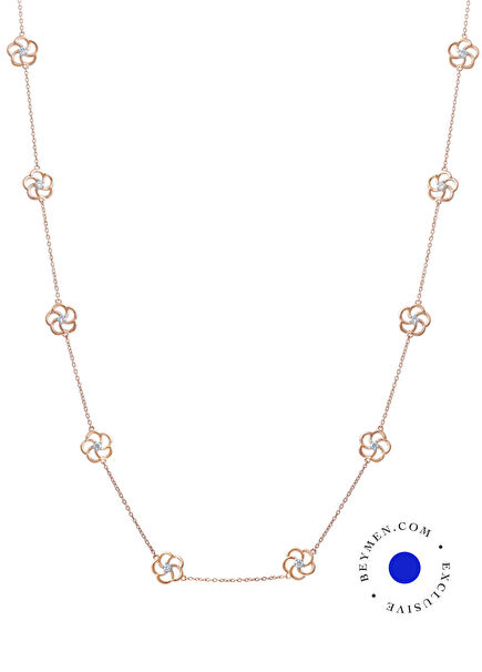 Luna Gül Pırlanta Taşlı 14 Ayar Rose Gold Kadın Kolye