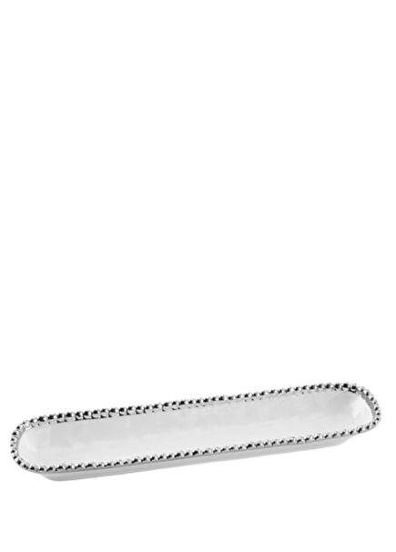 White Silver Porcelain Rectangular Tray