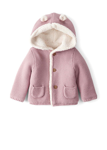 Pembe Kapüşonlu Kız Bebek Hırka