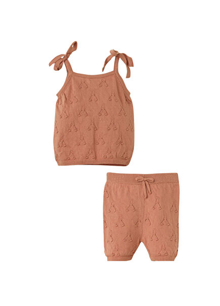 Gül Kurusu Organik Pamuk Kirazlı Kız Bebek 2'li Set