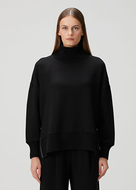Black Zipper Detailed Sweatshirt