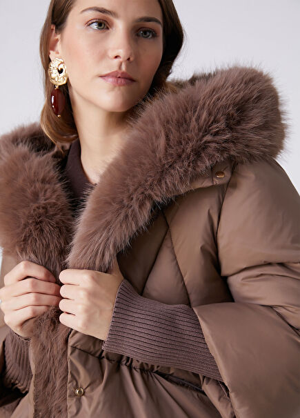 Taupe Hooded Puffer Jacket