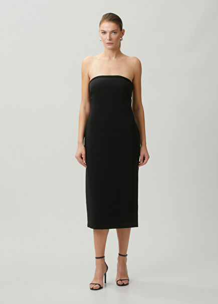 Black Strapless Midi Dress