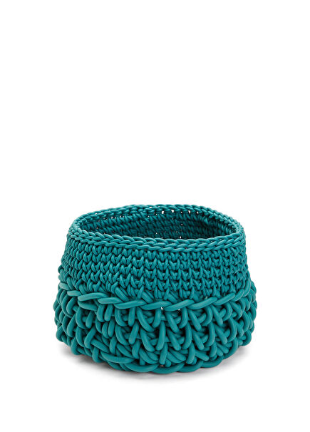 Cilindro Turkuaz Örgü Dokulu Sepet